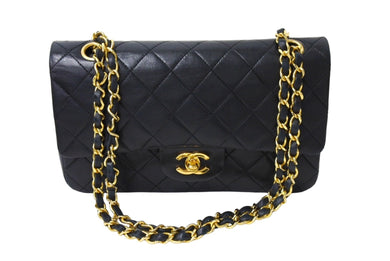 CHANEL シャネル マトラッセ ダブルフラップ25 ショルダーバッグ 1番台 ラムスキン ブラック ゴールド金具 美品 中古 65966