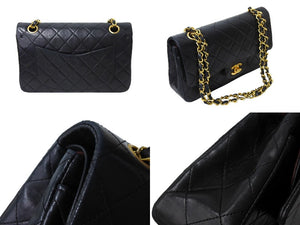 CHANEL シャネル マトラッセ ダブルフラップ25 ショルダーバッグ 1番台 ラムスキン ブラック ゴールド金具 美品 中古 65966