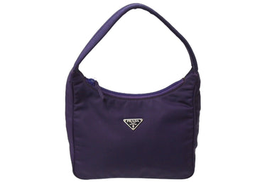 PRADA プラダ ホーボー ナイロン ハンドバッグ パープル 紫 MV519 ミニバッグ 三角ロゴ金具 プレート 美品 中古 65968 