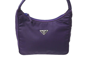 PRADA プラダ ホーボー ナイロン ハンドバッグ パープル 紫 MV519 ミニバッグ 三角ロゴ金具 プレート 美品 中古 65968 