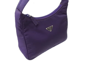 PRADA プラダ ホーボー ナイロン ハンドバッグ パープル 紫 MV519 ミニバッグ 三角ロゴ金具 プレート 美品 中古 65968 