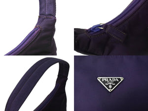 PRADA プラダ ホーボー ナイロン ハンドバッグ パープル 紫 MV519 ミニバッグ 三角ロゴ金具 プレート 美品 中古 65968 