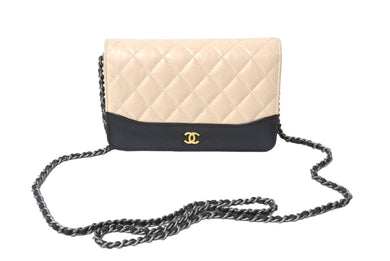 CHANEL シャネル ガブエルドゥチェーンウォレットバッグ キャビアスキン マトラッセ 27番台 ブラック ピンクベージュ 美品 中古 65975