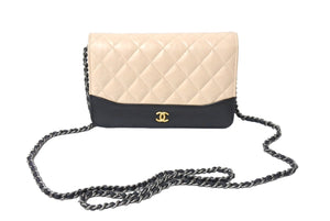 CHANEL シャネル ガブエルドゥチェーンウォレットバッグ キャビアスキン マトラッセ 27番台 ブラック ピンクベージュ 美品 中古 65975