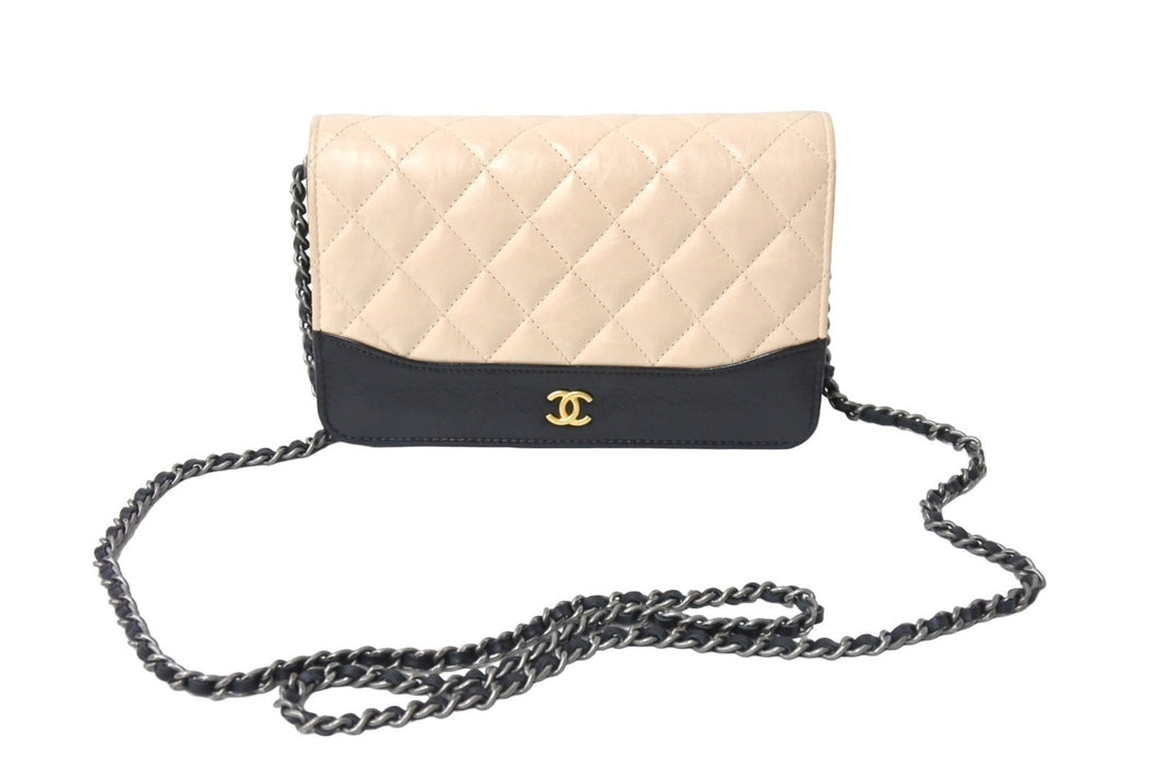 CHANEL シャネル ガブエルドゥチェーンウォレットバッグ キャビアスキン マトラッセ 27番台 ブラック ピンクベージュ 美品 中古 65975