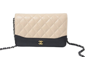 CHANEL シャネル ガブエルドゥチェーンウォレットバッグ キャビアスキン マトラッセ 27番台 ブラック ピンクベージュ 美品 中古 65975
