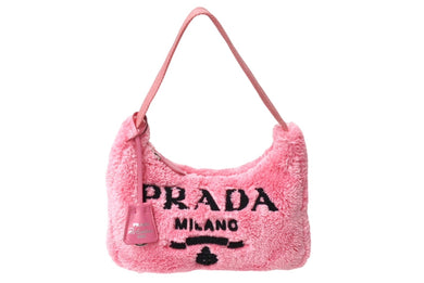 極美品 PRADA プラダ Re-Edition 2000 テリー ミニバッグ ワンショルダーバッグ 1NE515 トライアングルロゴ ピンク 中古 65999 