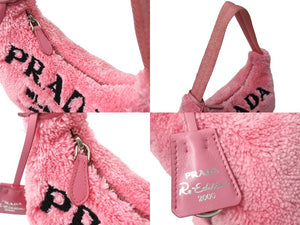 極美品 PRADA プラダ Re-Edition 2000 テリー ミニバッグ ワンショルダーバッグ 1NE515 トライアングルロゴ ピンク 中古 65999 