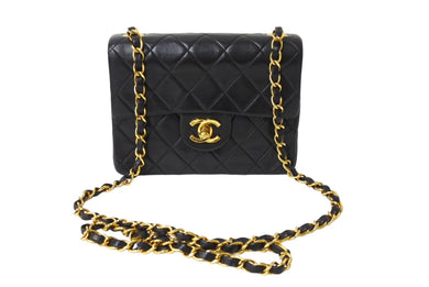CHANEL シャネル ミニマトラッセ チェーンショルダーバッグ 3番台 1995年 ラムスキン ブラック ゴールド金具 美品 中古 66002