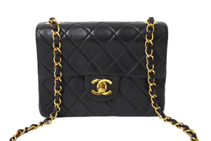 CHANEL シャネル ミニマトラッセ チェーンショルダーバッグ 3番台 1995年 ラムスキン ブラック ゴールド金具 美品 中古 66002