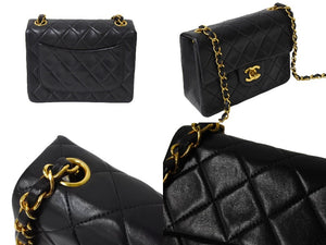 CHANEL シャネル ミニマトラッセ チェーンショルダーバッグ 3番台 1995年 ラムスキン ブラック ゴールド金具 美品 中古 66002