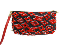 画像をギャラリービューアに読み込む, 極美品 ルイヴィトン ポシェットアクセソワール タフテッド モノグラム ウルス フィッシャー M45548 ブラック レッド 中古 66003