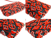 画像をギャラリービューアに読み込む, 極美品 ルイヴィトン ポシェットアクセソワール タフテッド モノグラム ウルス フィッシャー M45548 ブラック レッド 中古 66003