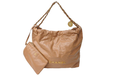 新品同様 CHANEL22 シャネル ハンドバッグ チェーンショルダーバッグ カーフスキン AS3980 ベージュ ゴールド金具 中古 66009