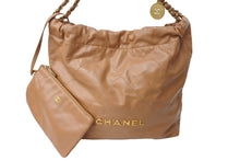 Load image into Gallery viewer, 新品同様 CHANEL22 シャネル ハンドバッグ チェーンショルダーバッグ カーフスキン AS3980 ベージュ ゴールド金具 中古 66009