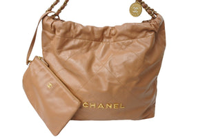 新品同様 CHANEL22 シャネル ハンドバッグ チェーンショルダーバッグ カーフスキン AS3980 ベージュ ゴールド金具 中古 66009