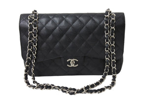 新品同様 CHANEL シャネル チェーンショルダーバッグ マトラッセ30 キャビアスキン Wフラップ A58600 ブラック シルバー 15番台 中古 66010