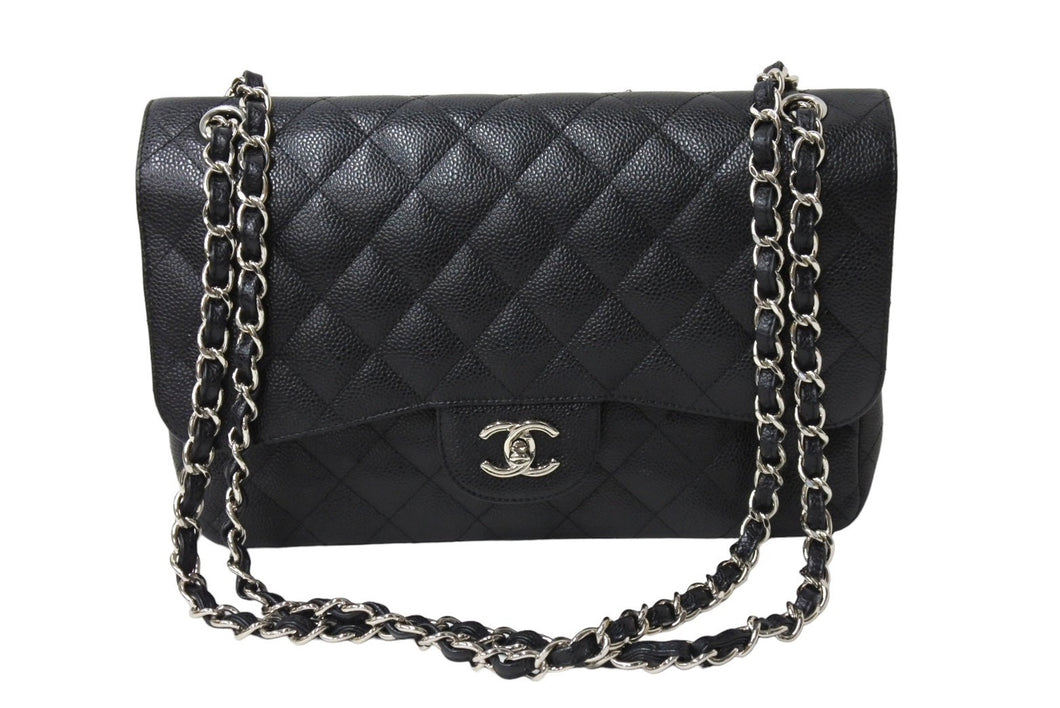 新品同様 CHANEL シャネル チェーンショルダーバッグ マトラッセ30 キャビアスキン Wフラップ A58600 ブラック シルバー 15番台 中古 66010