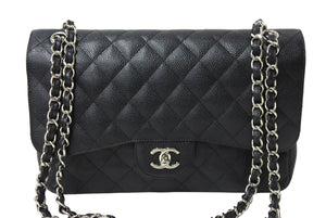 新品同様 CHANEL シャネル チェーンショルダーバッグ マトラッセ30 キャビアスキン Wフラップ A58600 ブラック シルバー 15番台 中古 66010
