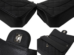新品同様 CHANEL シャネル チェーンショルダーバッグ マトラッセ30 キャビアスキン Wフラップ A58600 ブラック シルバー 15番台 中古 66010