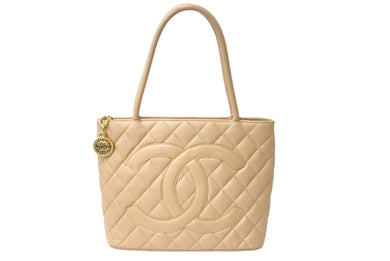 極美品 CHANEL シャネル 復刻トート 10番台 ハンドバッグ ココマーク キャビアスキン ベージュ ゴールド金具 中古 66011