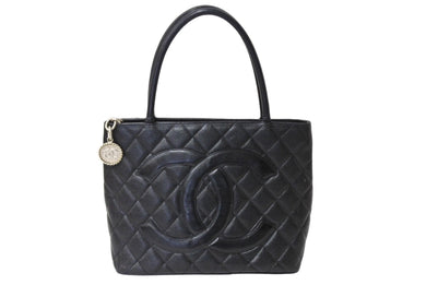 CHANEL シャネル 復刻トートバッグ ハンドバッグ 6番台 グレインドカーフスキン ブラック シルバー金具 美品 中古 66012