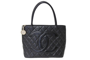 CHANEL シャネル 復刻トートバッグ ハンドバッグ 6番台 グレインドカーフスキン ブラック シルバー金具 美品 中古 66012