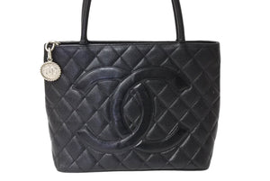 CHANEL シャネル 復刻トートバッグ ハンドバッグ 6番台 グレインドカーフスキン ブラック シルバー金具 美品 中古 66012