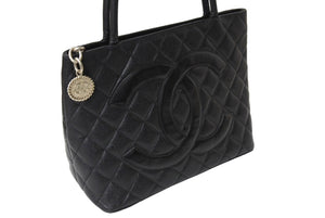 CHANEL シャネル 復刻トートバッグ ハンドバッグ 6番台 グレインドカーフスキン ブラック シルバー金具 美品 中古 66012