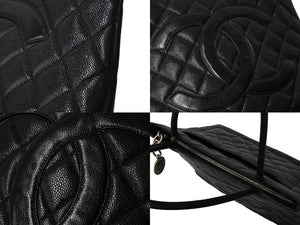 CHANEL シャネル 復刻トートバッグ ハンドバッグ 6番台 グレインドカーフスキン ブラック シルバー金具 美品 中古 66012