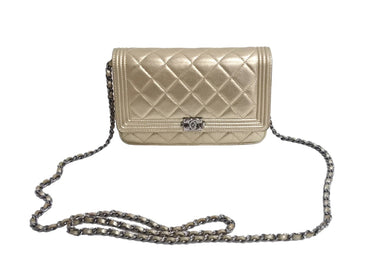 CHANEL シャネル ボーイシャネル チェーン ウォレット ショルダーバッグ ゴールド ラムスキン 20番台 シルバー金具 財布 ココマーク 美品 中古 66015