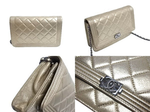 CHANEL シャネル ボーイシャネル チェーン ウォレット ショルダーバッグ ゴールド ラムスキン 20番台 シルバー金具 財布 ココマーク 美品 中古 66015