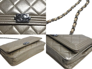 CHANEL シャネル ボーイシャネル チェーン ウォレット ショルダーバッグ ゴールド ラムスキン 20番台 シルバー金具 財布 ココマーク 美品 中古 66015
