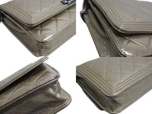 CHANEL シャネル ボーイシャネル チェーン ウォレット ショルダーバッグ ゴールド ラムスキン 20番台 シルバー金具 財布 ココマーク 美品 中古 66015