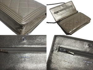 CHANEL シャネル ボーイシャネル チェーン ウォレット ショルダーバッグ ゴールド ラムスキン 20番台 シルバー金具 財布 ココマーク 美品 中古 66015