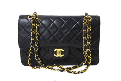 極美品 CHANEL シャネル チェーンショルダーバッグ マトラッセ23 Wフラップ ラムスキン 2番台 ブラック ゴールド 中古 66029