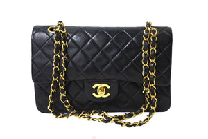 極美品 CHANEL シャネル チェーンショルダーバッグ マトラッセ23 Wフラップ ラムスキン 2番台 ブラック ゴールド 中古 66029