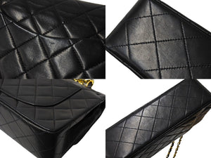 極美品 CHANEL シャネル チェーンショルダーバッグ マトラッセ23 Wフラップ ラムスキン 2番台 ブラック ゴールド 中古 66029