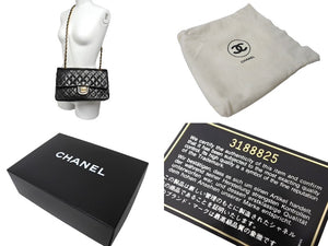 極美品 CHANEL シャネル Wフラップ マトラッセ25 チェーンショルダーバッグ ラムスキン 3番台 ブラック ゴールド金具 中古 66031