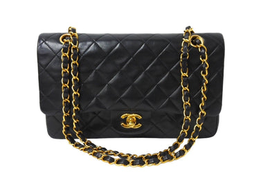 極美品 CHANEL シャネル Wフラップ マトラッセ25 チェーンショルダーバッグ ラムスキン 3番台 ブラック ゴールド金具 中古 66031