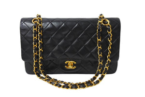 極美品 CHANEL シャネル Wフラップ マトラッセ25 チェーンショルダーバッグ ラムスキン 3番台 ブラック ゴールド金具 中古 66031
