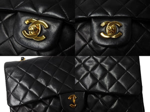 極美品 CHANEL シャネル Wフラップ マトラッセ25 チェーンショルダーバッグ ラムスキン 3番台 ブラック ゴールド金具 中古 66031