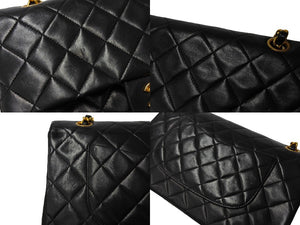 極美品 CHANEL シャネル Wフラップ マトラッセ25 チェーンショルダーバッグ ラムスキン 3番台 ブラック ゴールド金具 中古 66031