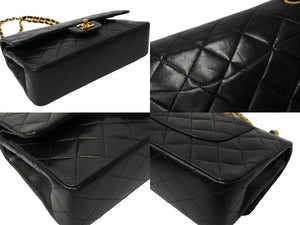 極美品 CHANEL シャネル Wフラップ マトラッセ25 チェーンショルダーバッグ ラムスキン 3番台 ブラック ゴールド金具 中古 66031
