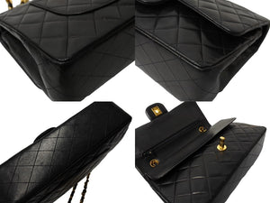 極美品 CHANEL シャネル Wフラップ マトラッセ25 チェーンショルダーバッグ ラムスキン 3番台 ブラック ゴールド金具 中古 66031