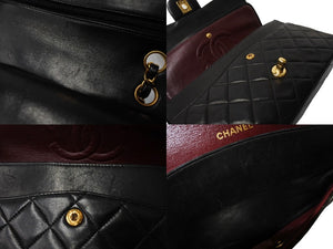 極美品 CHANEL シャネル Wフラップ マトラッセ25 チェーンショルダーバッグ ラムスキン 3番台 ブラック ゴールド金具 中古 66031