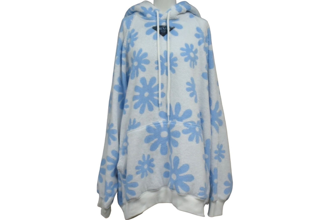 PRADA プラダ フラワープリント ジャガードテリークロス パーカー 22SS コットン ホワイト ブルー サイズM 美品 中古 66390