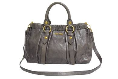 MIUMIU ミュウミュウ ヴィッテロラックス 2WAY ハンドバッグ グレーショルダーバッグ レザー RT0383 ゴールド金具 美品 中古 66056 