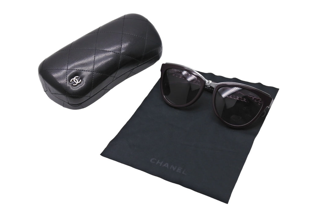 CHANEL シャネル サングラス 5361-Q-A アイウェア サイズ55□19 140 ワインレッド シルバー金具 美品 中古 66069