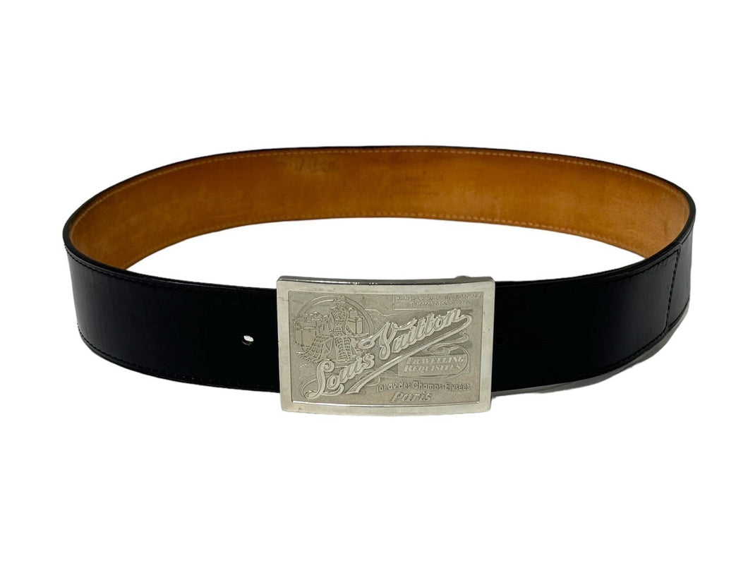 LOUIS VUITTON ルイヴィトン サンチュール ジーンズ ベルト M6812 サイズ90/36 シルバー金具 ブラック 良品 中古 66081